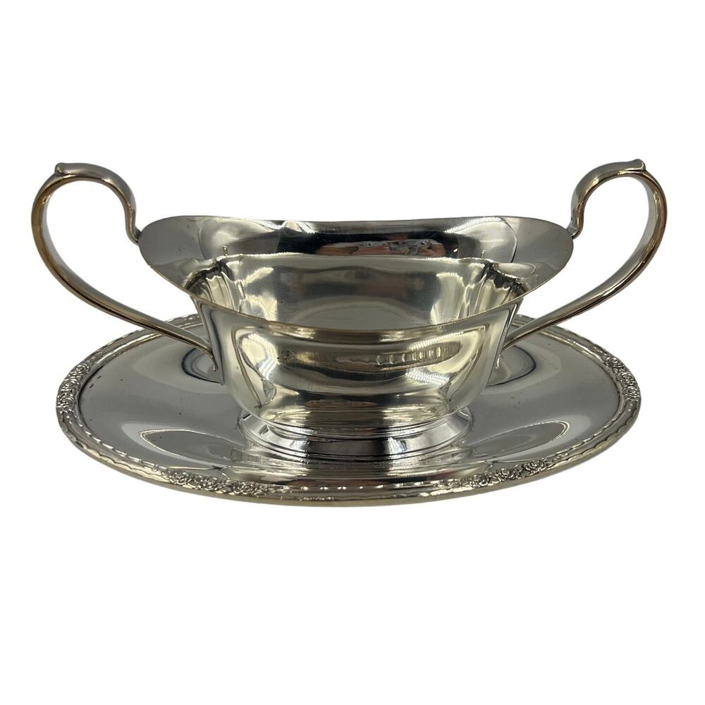 Vintage Camille Elegant Rose Pattern Under Plate‎ Gravy Boat Silver Plate 6013